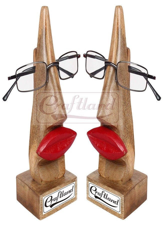 Craftland Pair of Wooden Nose Shaped Spectacle Holder Stand with Red Lips (Standard, 2Pcs) - Image 1